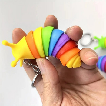 Mini Fidget Slug Keychain Toys 3D Articulated Stretch Caterpillar Сензорно облекчаване на стреса Гъвкава ръчна играчка Ключодържател Чанта Висулки