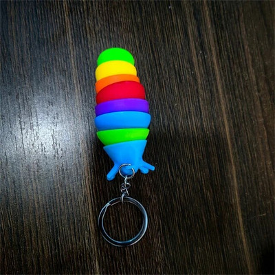 Mini Fidget Slug Keychain Toys Τρισδιάστατα αρθρωτά Stretch Caterpillar Sensory Stress Relief Εύκαμπτα κρεμαστά μπρελόκ για παιχνίδια χεριών