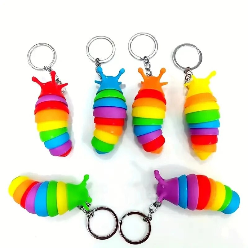 Mini Fidget Slug Keychain Toys Τρισδιάστατα αρθρωτά Stretch Caterpillar Sensory Stress Relief Εύκαμπτα κρεμαστά μπρελόκ για παιχνίδια χεριών
