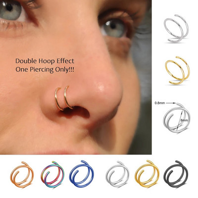 1-dijelni dvoslojni prsten za nos od nehrđajućeg čelika za žene 20G obruči Twist hrskavica Tragus Septum Piercing Nakit za tijelo