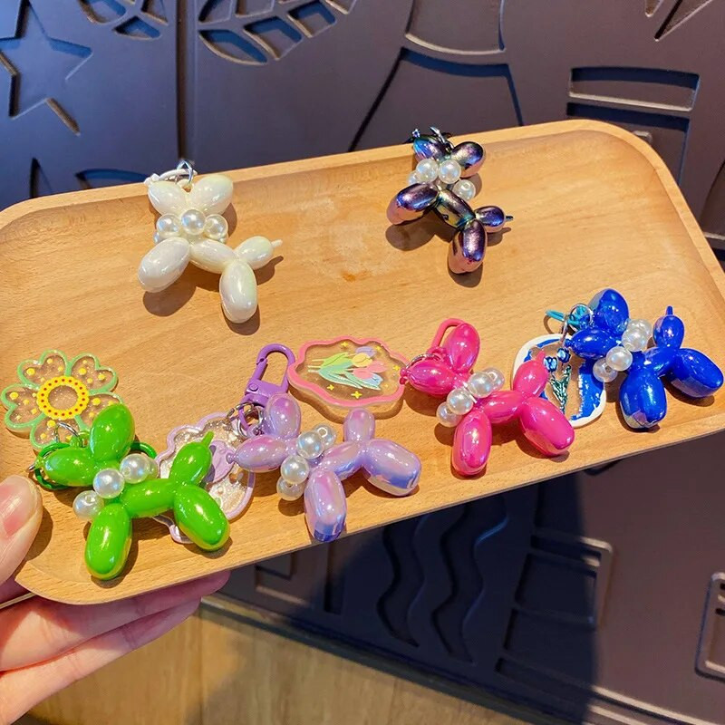 Karikatūra Pērļu kucēnu atslēgu piekariņš Jauki Airpods Piekarināms Ornaments Mobilā telefona maciņš DIY Piederumi Auto kulonu soma Atslēgu turētājs Dāvanas