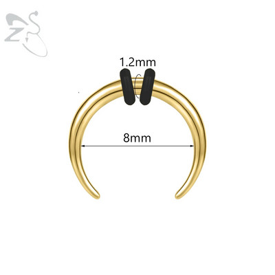ZS 1PC 2G/4G/6G C formas Buffalo raga deguna pīrsings nerūsējošā tērauda pincher starpsienas gredzens pankroka nestuves paplašinātājs 8/10/11/12mm