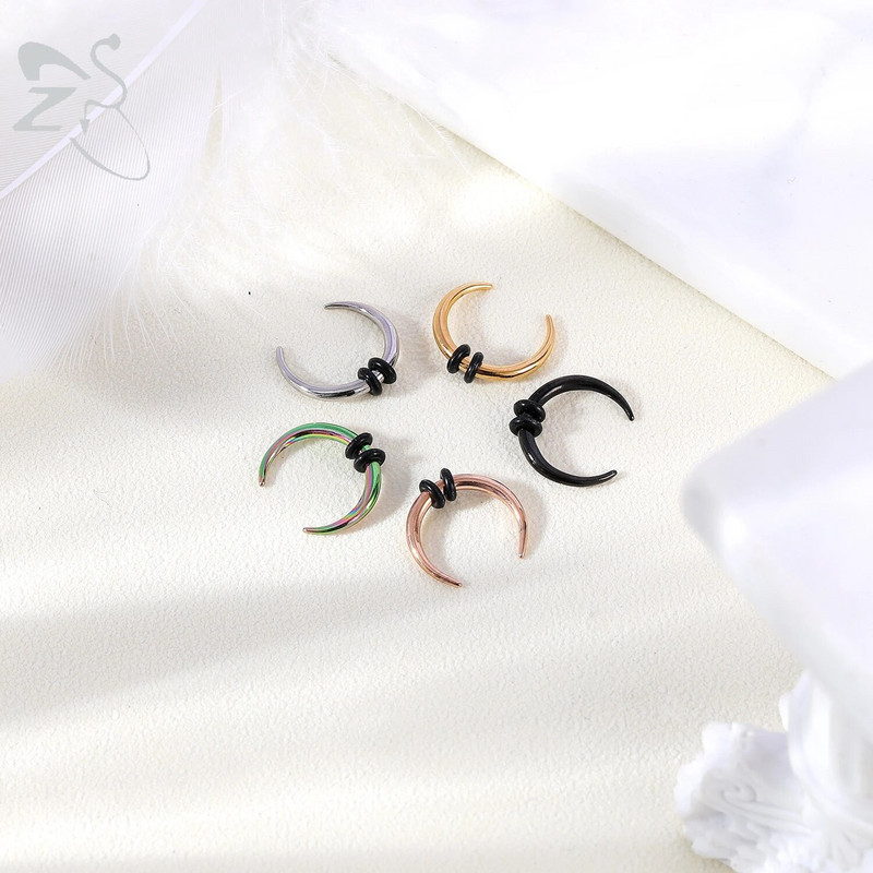 ZS 1PC 2G/4G/6G C formas Buffalo raga deguna pīrsings nerūsējošā tērauda pincher starpsienas gredzens pankroka nestuves paplašinātājs 8/10/11/12mm