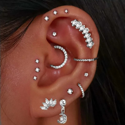 Roostevabast terasest rõngas augustamine kõrvarõngas naistele tsirkoon CZ kõhre augustamine Helix Daith Conch Tragus Rook Lobe kõrvarõngas ehted