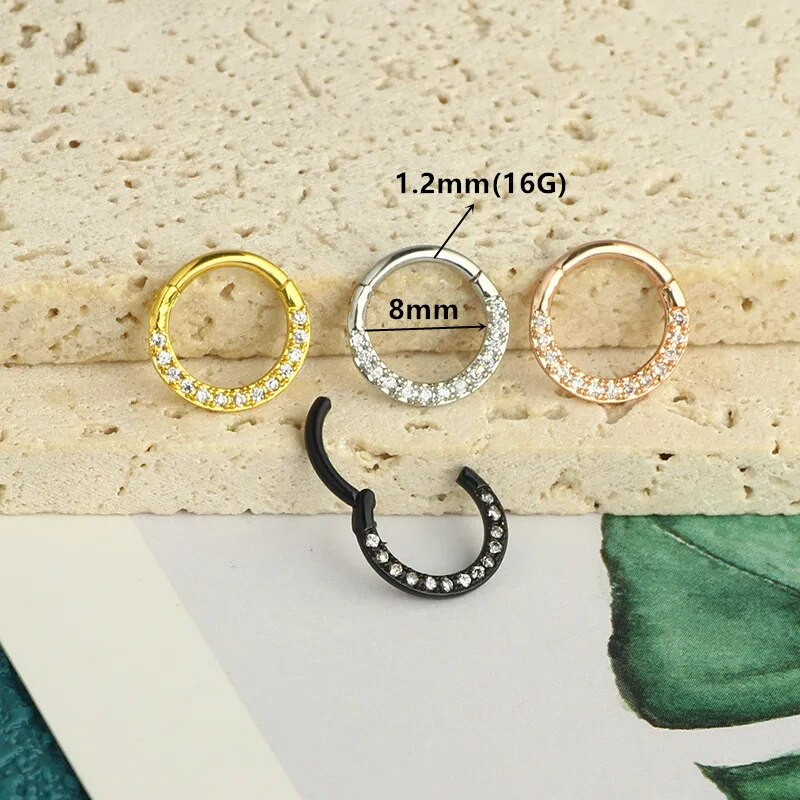 Nerūsējošā tērauda stīpas pīrsings auskars sievietēm cirkons CZ skrimšļa pīrsings Helix Daith gliemene Tragus Rook Lobe auss gredzens rotaslietas