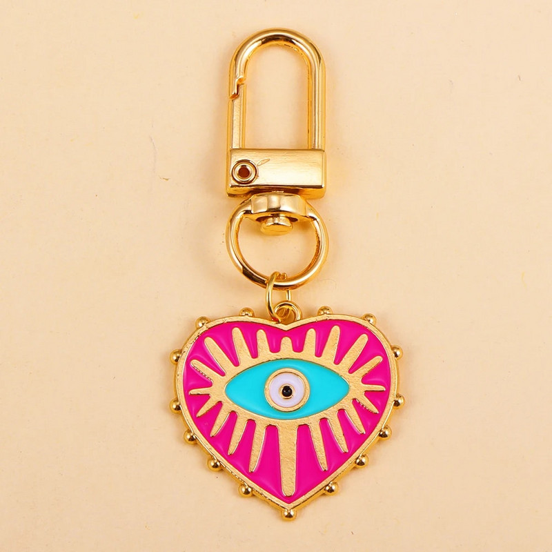 Μοντέρνα πολύχρωμα μεταλλικά Lucky Turkish Evil Eye Μπρελόκ Ρετρό Καρδιές Κρεμαστά μπρελόκ για κλειδί αυτοκινήτου Θήκη για ακουστικά Διακόσμηση Δώρο κοσμήματος