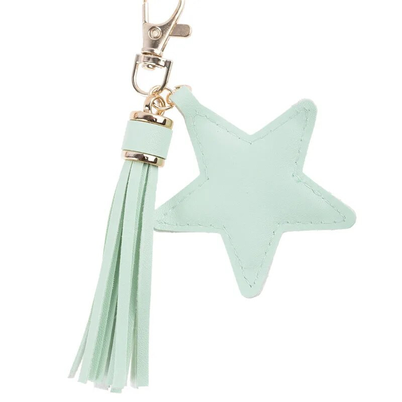 Krāsainas piecstaru zvaigznes pušķis atslēgu piekariņš ādas pu modes sieviešu rokassomu aksesuāri atslēgu piekariņu rotaslietas