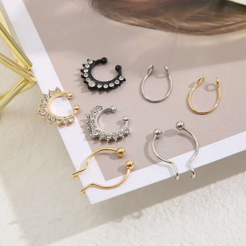 2022 Νέα Creative Punk Fake Piercing Μύτη Καρφιά σε σχήμα U Creative African NonPiercing Κλιπ μύτης Fake Hole Δαχτυλίδι μύτης 7 τεμαχίων