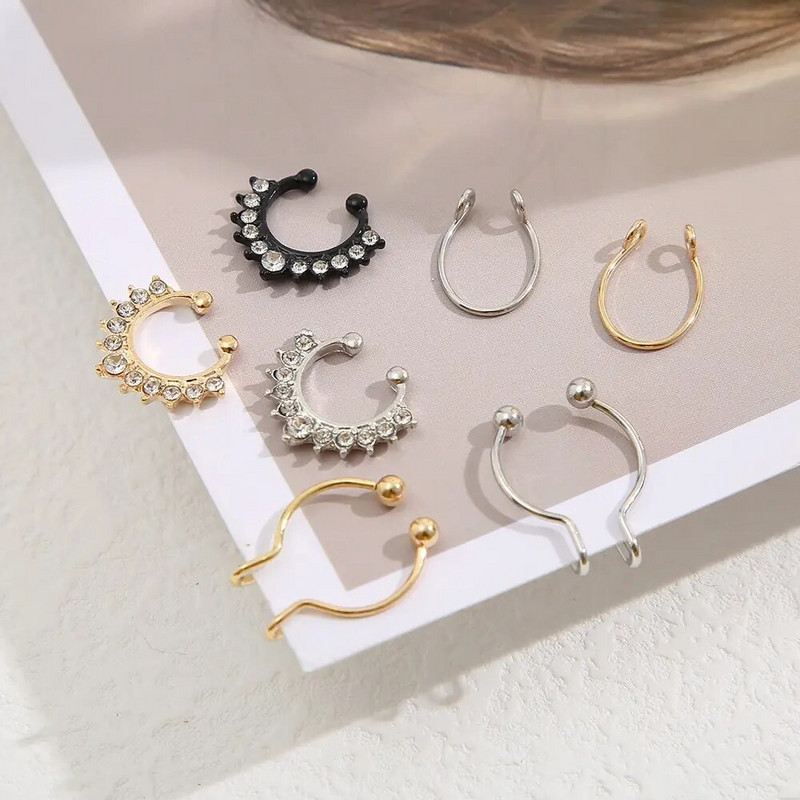 2022 Νέα Creative Punk Fake Piercing Μύτη Καρφιά σε σχήμα U Creative African NonPiercing Κλιπ μύτης Fake Hole Δαχτυλίδι μύτης 7 τεμαχίων