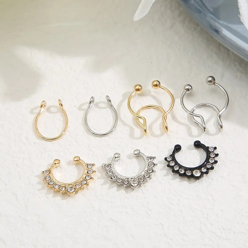 2022 Νέα Creative Punk Fake Piercing Μύτη Καρφιά σε σχήμα U Creative African NonPiercing Κλιπ μύτης Fake Hole Δαχτυλίδι μύτης 7 τεμαχίων