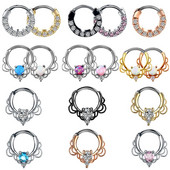 1 ΤΕΜ. Χάλκινα γοτθικά δαχτυλίδια με στεφάνι μύτης Κρυστάλλινα έλικα αυτιού Clicker piercings Daith Rook Nariz Σκουλαρίκια διάφραγμα Piercing κοσμήματα