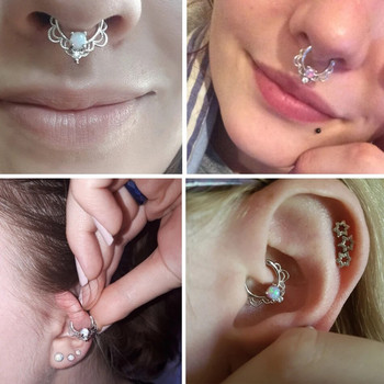 1PC Медни готически пръстени с обръч за преграда на носа Crystal Ear Helix Clicker Piercings Daith Rook Nariz Earring Прегради за обеци Piercing Jewelrys