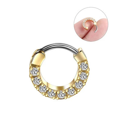 1 ΤΕΜ. Χάλκινα γοτθικά δαχτυλίδια με στεφάνι μύτης Κρυστάλλινα έλικα αυτιού Clicker piercings Daith Rook Nariz Σκουλαρίκια διάφραγμα Piercing κοσμήματα