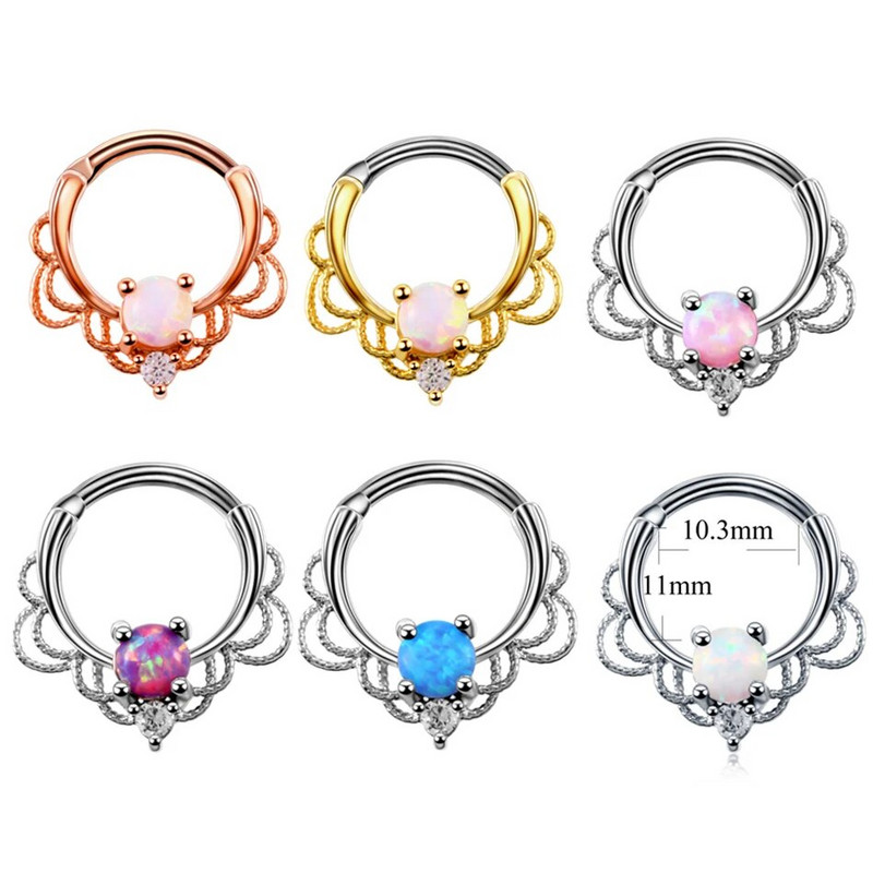 1 ΤΕΜ. Χάλκινα γοτθικά δαχτυλίδια με στεφάνι μύτης Κρυστάλλινα έλικα αυτιού Clicker piercings Daith Rook Nariz Σκουλαρίκια διάφραγμα Piercing κοσμήματα