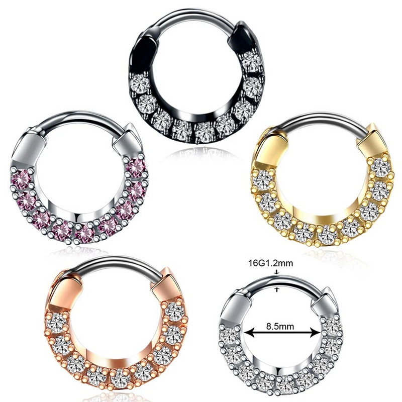 1 ΤΕΜ. Χάλκινα γοτθικά δαχτυλίδια με στεφάνι μύτης Κρυστάλλινα έλικα αυτιού Clicker piercings Daith Rook Nariz Σκουλαρίκια διάφραγμα Piercing κοσμήματα