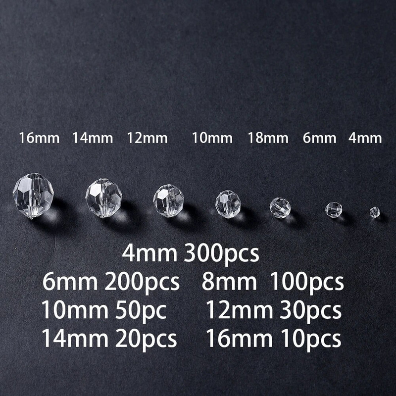 10-300 gab 4-16 mm slīpētas akrila krelles, caurspīdīgas baltas, vaļīgas starplikas krelles, kas paredzētas DIY rokassprādzes kaklarotas rotaslietu izgatavošanai.