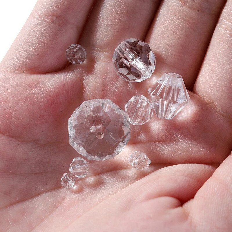 10-300 gab 4-16 mm slīpētas akrila krelles, caurspīdīgas baltas, vaļīgas starplikas krelles, kas paredzētas DIY rokassprādzes kaklarotas rotaslietu izgatavošanai.