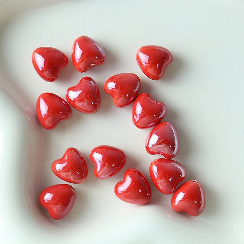 10 tk 12 mm südamekujulised läikivad läikivad keraamilised helmed portselanist lahtised vahehelmed ehete valmistamiseks DIY käevõru kaelakee käsitöö