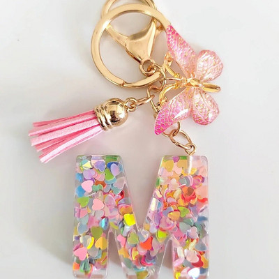 AZ sapņains fliteru burtu atslēgu piekariņš sievietēm pušķis, tauriņš, kulons, sākotnējais atslēgu piekariņš, somiņa, piekarināma, piekariņi