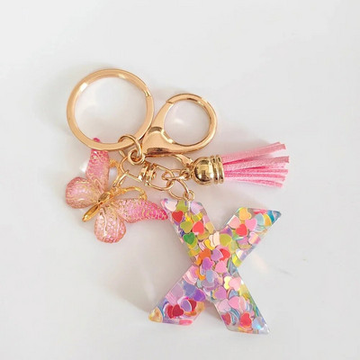 AZ sapņains fliteru burtu atslēgu piekariņš sievietēm pušķis, tauriņš, kulons, sākotnējais atslēgu piekariņš, somiņa, piekarināma, piekariņi