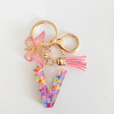 AZ sapņains fliteru burtu atslēgu piekariņš sievietēm pušķis, tauriņš, kulons, sākotnējais atslēgu piekariņš, somiņa, piekarināma, piekariņi