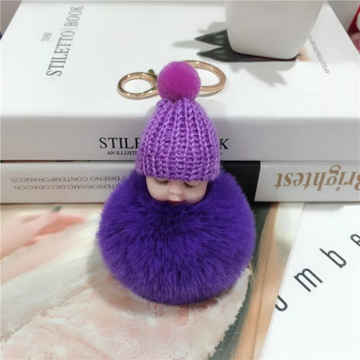 Jauns Pompons miega mazuļa atslēgu piekariņš cute pūkaina plīša lelle Keychains Sieviešu Meiteņu Soma atslēgu piekari Automašīnas Atslēgu piekariņš Rotaslietas Dāvanu porte cl