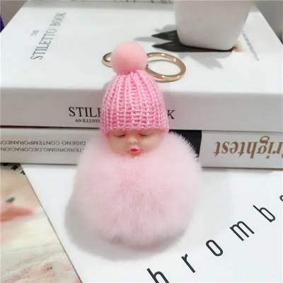 Jauns Pompons miega mazuļa atslēgu piekariņš cute pūkaina plīša lelle Keychains Sieviešu Meiteņu Soma atslēgu piekari Automašīnas Atslēgu piekariņš Rotaslietas Dāvanu porte cl