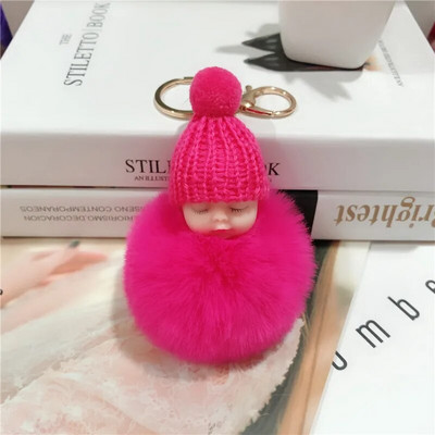 Jauns Pompons miega mazuļa atslēgu piekariņš cute pūkaina plīša lelle Keychains Sieviešu Meiteņu Soma atslēgu piekari Automašīnas Atslēgu piekariņš Rotaslietas Dāvanu porte cl