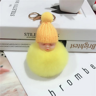 Jauns Pompons miega mazuļa atslēgu piekariņš cute pūkaina plīša lelle Keychains Sieviešu Meiteņu Soma atslēgu piekari Automašīnas Atslēgu piekariņš Rotaslietas Dāvanu porte cl