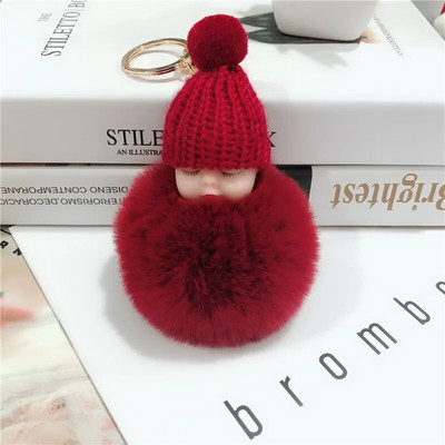 Jauns Pompons miega mazuļa atslēgu piekariņš cute pūkaina plīša lelle Keychains Sieviešu Meiteņu Soma atslēgu piekari Automašīnas Atslēgu piekariņš Rotaslietas Dāvanu porte cl