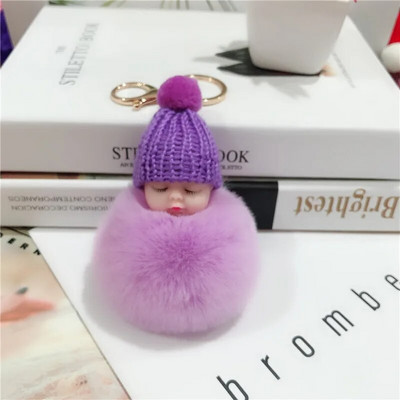 Jauns Pompons miega mazuļa atslēgu piekariņš cute pūkaina plīša lelle Keychains Sieviešu Meiteņu Soma atslēgu piekari Automašīnas Atslēgu piekariņš Rotaslietas Dāvanu porte cl