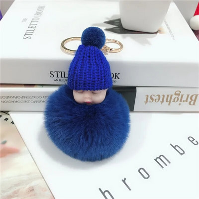 Jauns Pompons miega mazuļa atslēgu piekariņš cute pūkaina plīša lelle Keychains Sieviešu Meiteņu Soma atslēgu piekari Automašīnas Atslēgu piekariņš Rotaslietas Dāvanu porte cl