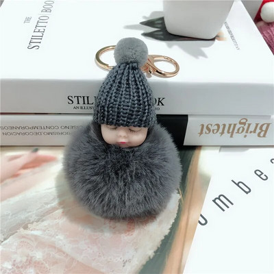 Jauns Pompons miega mazuļa atslēgu piekariņš cute pūkaina plīša lelle Keychains Sieviešu Meiteņu Soma atslēgu piekari Automašīnas Atslēgu piekariņš Rotaslietas Dāvanu porte cl