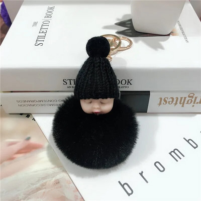 Jauns Pompons miega mazuļa atslēgu piekariņš cute pūkaina plīša lelle Keychains Sieviešu Meiteņu Soma atslēgu piekari Automašīnas Atslēgu piekariņš Rotaslietas Dāvanu porte cl