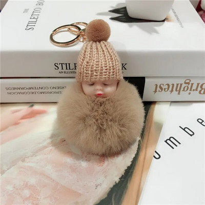 Jauns Pompons miega mazuļa atslēgu piekariņš cute pūkaina plīša lelle Keychains Sieviešu Meiteņu Soma atslēgu piekari Automašīnas Atslēgu piekariņš Rotaslietas Dāvanu porte cl