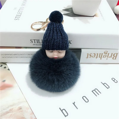 Jauns Pompons miega mazuļa atslēgu piekariņš cute pūkaina plīša lelle Keychains Sieviešu Meiteņu Soma atslēgu piekari Automašīnas Atslēgu piekariņš Rotaslietas Dāvanu porte cl