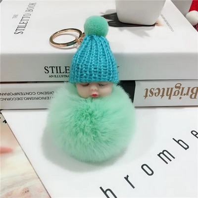 Jauns Pompons miega mazuļa atslēgu piekariņš cute pūkaina plīša lelle Keychains Sieviešu Meiteņu Soma atslēgu piekari Automašīnas Atslēgu piekariņš Rotaslietas Dāvanu porte cl