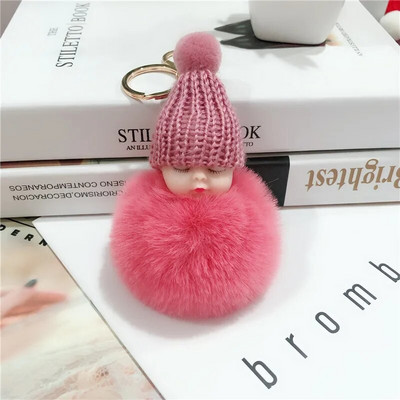 Jauns Pompons miega mazuļa atslēgu piekariņš cute pūkaina plīša lelle Keychains Sieviešu Meiteņu Soma atslēgu piekari Automašīnas Atslēgu piekariņš Rotaslietas Dāvanu porte cl