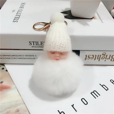 Jauns Pompons miega mazuļa atslēgu piekariņš cute pūkaina plīša lelle Keychains Sieviešu Meiteņu Soma atslēgu piekari Automašīnas Atslēgu piekariņš Rotaslietas Dāvanu porte cl
