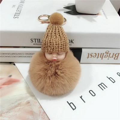 Jauns Pompons miega mazuļa atslēgu piekariņš cute pūkaina plīša lelle Keychains Sieviešu Meiteņu Soma atslēgu piekari Automašīnas Atslēgu piekariņš Rotaslietas Dāvanu porte cl