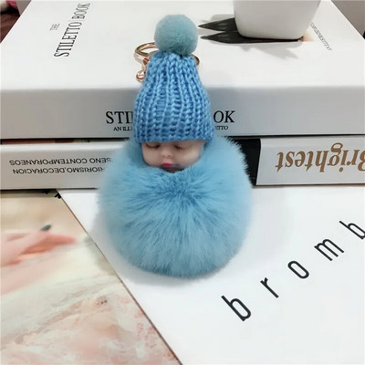 Jauns Pompons miega mazuļa atslēgu piekariņš cute pūkaina plīša lelle Keychains Sieviešu Meiteņu Soma atslēgu piekari Automašīnas Atslēgu piekariņš Rotaslietas Dāvanu porte cl