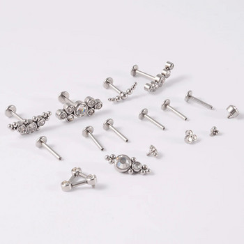 1 τμχ G23 Titanium & Steel Zircon Labret Lip Ring Ear Stud Ear Tragus Cartilage Helix Conch Lobe Piercing Σκουλαρίκια Body Jewelry 16g