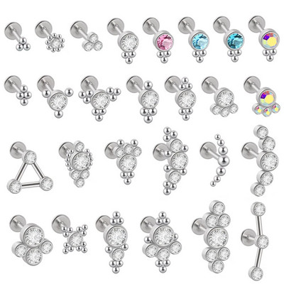 1 τμχ G23 Titanium & Steel Zircon Labret Lip Ring Ear Stud Ear Tragus Cartilage Helix Conch Lobe Piercing Σκουλαρίκια Body Jewelry 16g