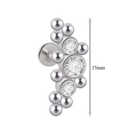 1 τμχ G23 Titanium & Steel Zircon Labret Lip Ring Ear Stud Ear Tragus Cartilage Helix Conch Lobe Piercing Σκουλαρίκια Body Jewelry 16g