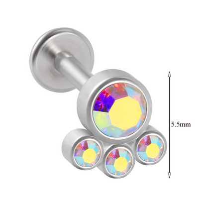 1 τμχ G23 Titanium & Steel Zircon Labret Lip Ring Ear Stud Ear Tragus Cartilage Helix Conch Lobe Piercing Σκουλαρίκια Body Jewelry 16g