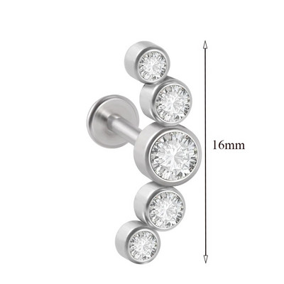 1 τμχ G23 Titanium & Steel Zircon Labret Lip Ring Ear Stud Ear Tragus Cartilage Helix Conch Lobe Piercing Σκουλαρίκια Body Jewelry 16g