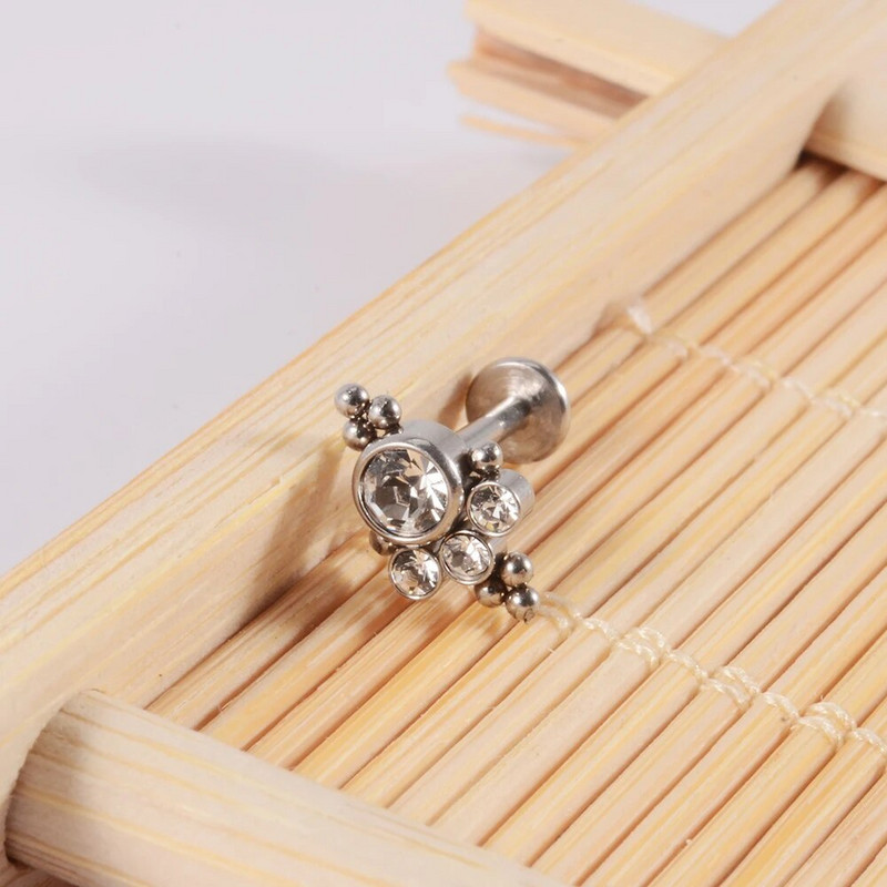 1 τμχ G23 Titanium & Steel Zircon Labret Lip Ring Ear Stud Ear Tragus Cartilage Helix Conch Lobe Piercing Σκουλαρίκια Body Jewelry 16g