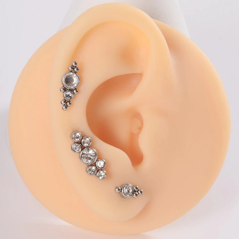 1 τμχ G23 Titanium & Steel Zircon Labret Lip Ring Ear Stud Ear Tragus Cartilage Helix Conch Lobe Piercing Σκουλαρίκια Body Jewelry 16g