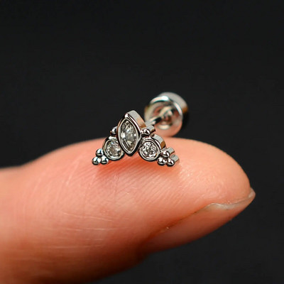 1 τμχ Σκουλαρίκι από ανοξείδωτο ατσάλι για γυναίκες Μίνι χόνδρος επίπεδος διάτρητος κρύσταλλος CZ χόνδρος Tragus Lobe Σκουλαρίκια Σώμα Κοσμήματα