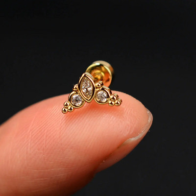 1 τμχ Σκουλαρίκι από ανοξείδωτο ατσάλι για γυναίκες Μίνι χόνδρος επίπεδος διάτρητος κρύσταλλος CZ χόνδρος Tragus Lobe Σκουλαρίκια Σώμα Κοσμήματα